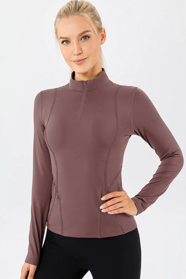 Quarter-Zip Mock Neck Top