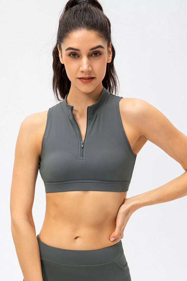 Open Back Zip-Front Cropped Top